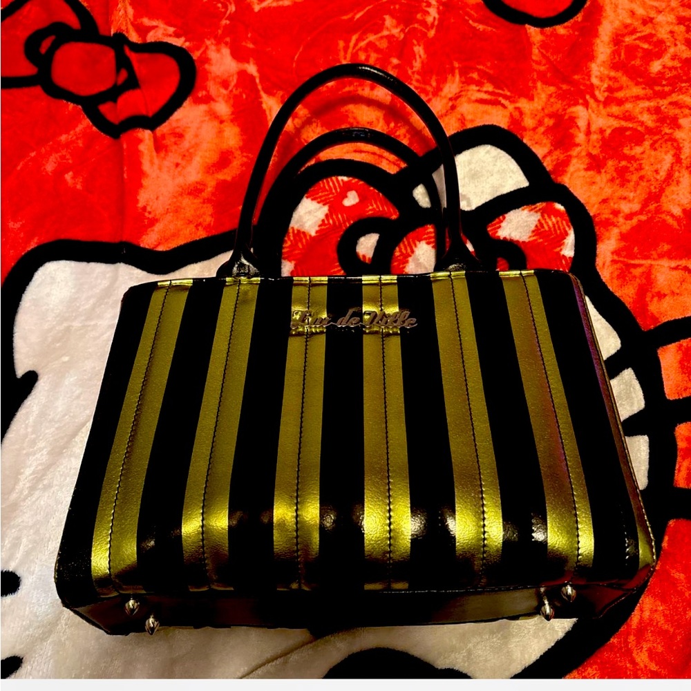 Black and Green Lux De Ville Striped Handbag